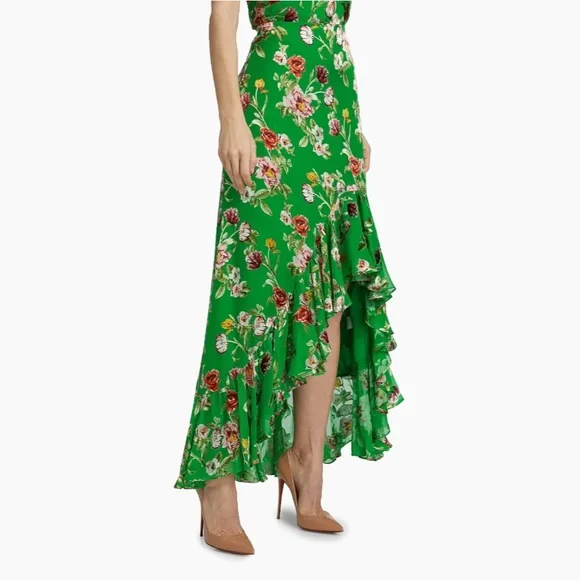 NWT Alice & Olivia Soraya Silk Blend Floral Asymmetrical Maxi Skirt Size 0 (024) - Picture 2 of 15